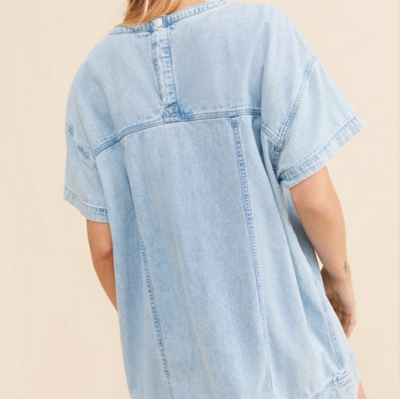 Free People Denim Mini Dress Sz L - Picture 3 of 9